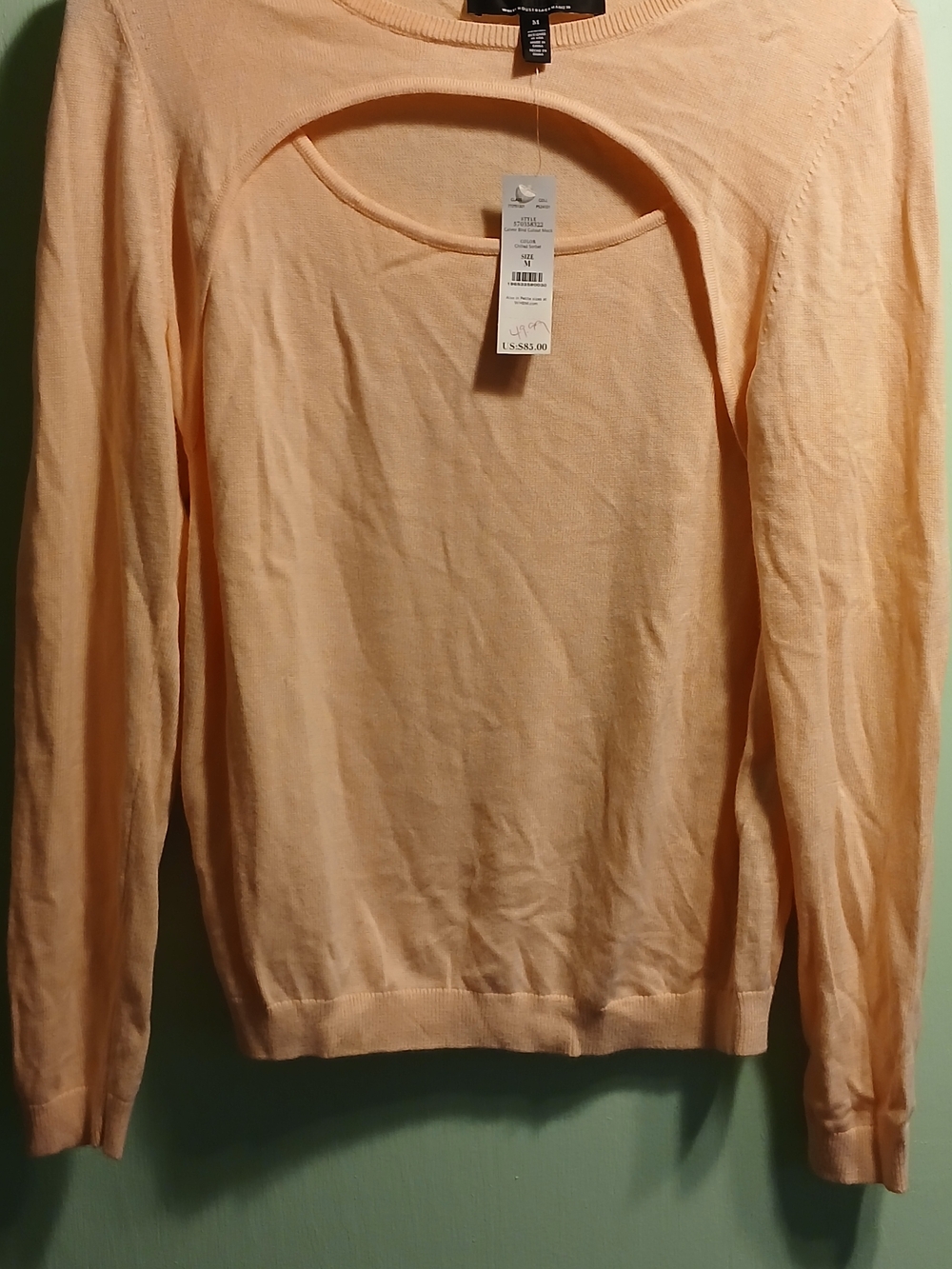 White House Black Market Peach Crewneck Sweater with Front Cutout